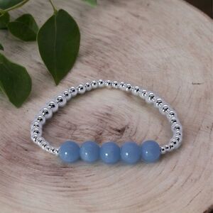 NWT Wool + Pepper Co. Angelite Gemstone & Silver Bracelet
